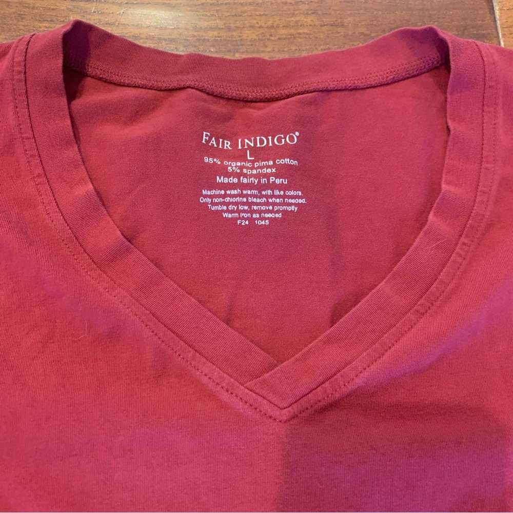 Fair Indigo Long Sleeve Tee Women's Size L Red Organic Pima Cotton Made In Peru - Picture 2 of 8